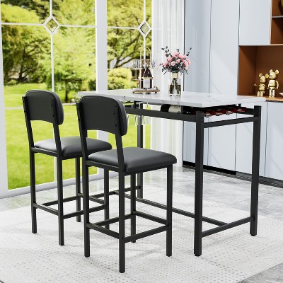 Oversart Kitchen Table Set, Dining Table and Chairs for 2, 3 Piece Dining Room Table Set with 2 Upholstered Chairs Rustic Black