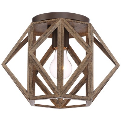 Rustic Farmhouse Bronze and Wood Ceiling Light Fixture