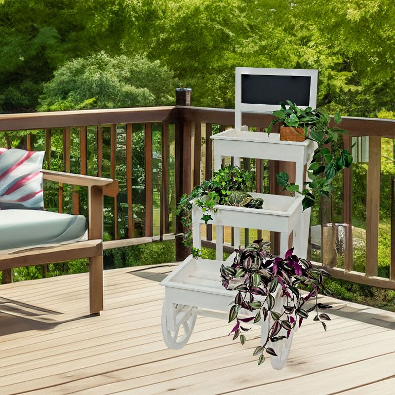 Sunnydaze 3-Tiered Fir Wood Plant Stand with Chalkboard - 44.25” H - White, 5 of 10