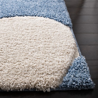 Blue and Ivory 8' x 10' Geometric Shag Area Rug