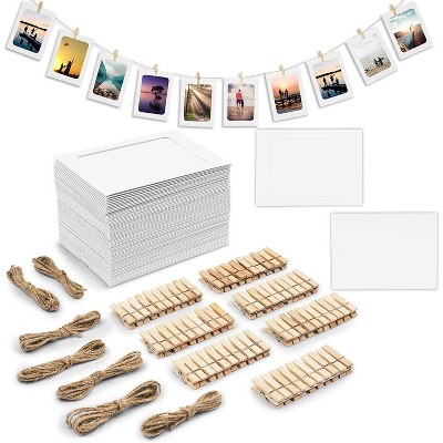 DIY Hanging Photo Display Set with Photo Card Slots, String Twine and Wooden Clothespins for Party Decorations
