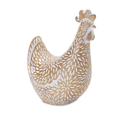 White and Beige Etched Resin Chicken Figurines Set