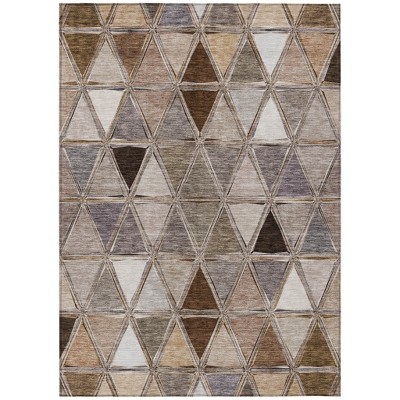 Brown Beige And Khaki Geometric Washable Indoor Outdoor Area Rug