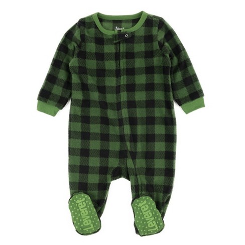 Leveret Footed Fleece Christmas Pajamas Plaid Black and Green 2 Year