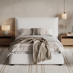 Christopher Knight Home Emma Modern Upholstered Platform Bed with Linen Fabric Pillow-Back Headboard - 1 of 4