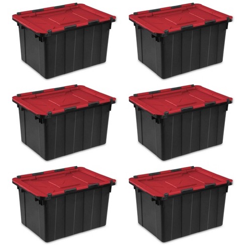 12 Gallon Snap Lid Storage Bin Container Tote Box Durable Plastic Black Set  of 4