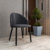 LeisureMod Paradiso Modern Dining Chairs Upholstered Seat Curved Back in Black Solid Wood Legs Contemporary Side Chairs - 2 of 4