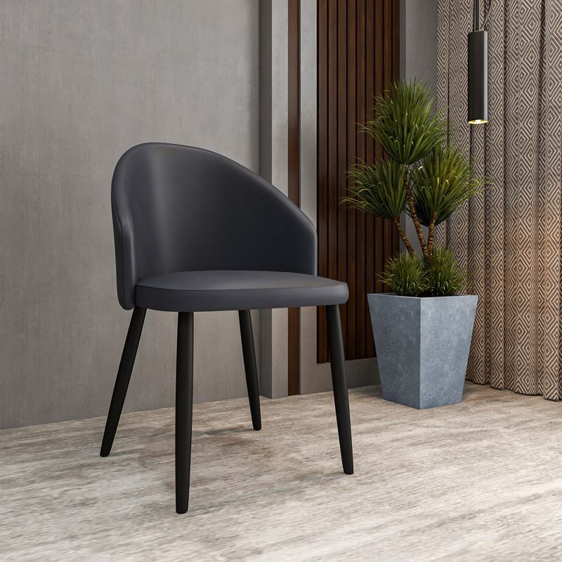 LeisureMod Paradiso Modern Dining Chairs Upholstered Seat Curved Back in Black Solid Wood Legs Contemporary Side Chairs, 2 of 9
