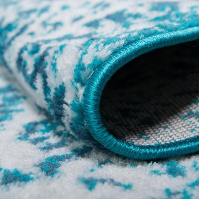 Reversible Easy-Care Turquoise Synthetic 6' x 9' Rectangular Rug