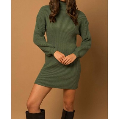 Women's Turtle Neck Balloon Sleeve Sweater Dress - GILLI