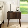 MUUEGM Fluted Nightstand, Mid Century Modern Walnut Bedside Table with Drawer, 19" Solid Wood End Table for Bedroom & Living Room - 2 of 4