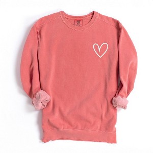Simply Sage Market Women's  Garment Dyed Graphic Sweatshirt Embroidered Hand Drawn Heart LC - 1 of 4
