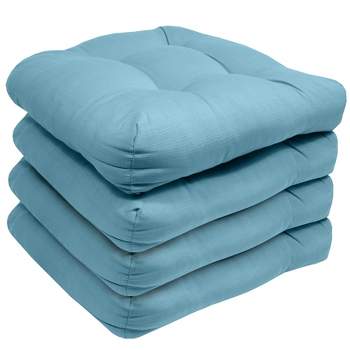 Sweet Home Collection Patio Cushions Outdoor Chair Pads Thick Fiber Fill Tufted 19 x 19 Seat Cover, Teal, 6 Pack