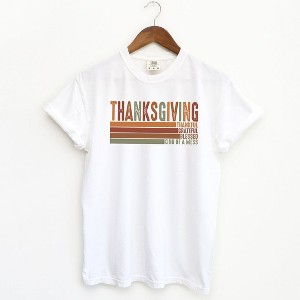 Simply Sage Market Women's Thanksgiving Stripe Distressed Short Sleeve Garment Dyed Tee - 1 of 2