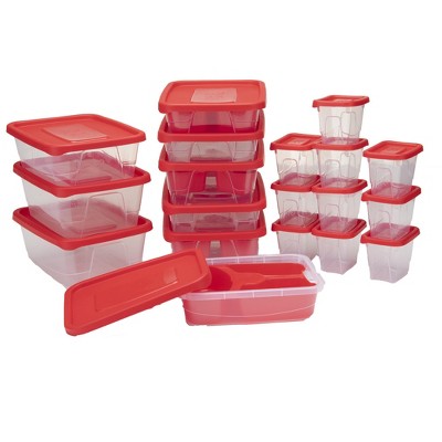 Mind Reader Meal Prep Food Storage Plastic Containers with Lids, Set of 19, Red