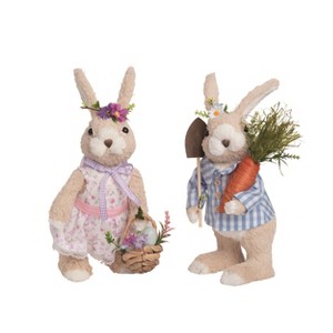 Transpac Fabric Sisal Sweet Garden Bunny Set of 2 Decorative Animal Figurines for Easter Multicolored Tabletop Decor - 1 of 1