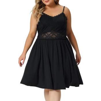 Agnes Orinda Women's Plus Size V Neck Spaghetti Strap Adjustable Mesh Panel  Hem Sleeveles Lace Trim Nightgown Black 3x : Target