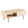 Natural Wood Color Rectangle Coffee Table with Solid Wood Legs and Sliding Drawer Storage - 3 of 4