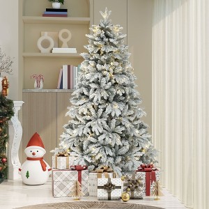 6ft/7.5ft Prelit Snow Flocked Artificia Christmas Tree with 1225/1687 Branch Tips and 260/330 Lights - 1 of 4