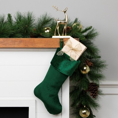 Traditional Green Velvet Christmas Stocking, 19 Inches