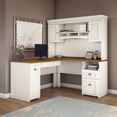 bush furniture fairview l shaped desk with hutch in antique white