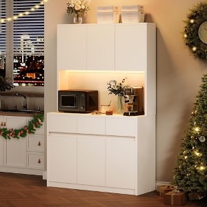 Homhougo 70" Kitchen Food Pantry with Charge Station, LED Light,Storage Cabinet White - 1 of 4