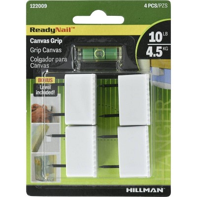 Hillman 4pk Canvas Grip Hangers: Picture Hooks & Mirror Hanging Hardware, Plastic, 10lb Capacity, White