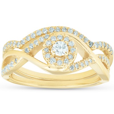 Pompeii3 3/8CT Diamond Engagement Wedding Ring Set Infinity Twist Halo 10k Yellow Gold
