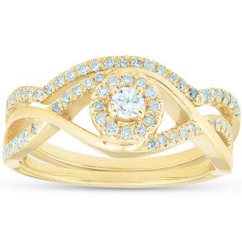 Pompeii3 3/8CT Diamond Engagement Wedding Ring Set Infinity Twist Halo 10k Yellow Gold