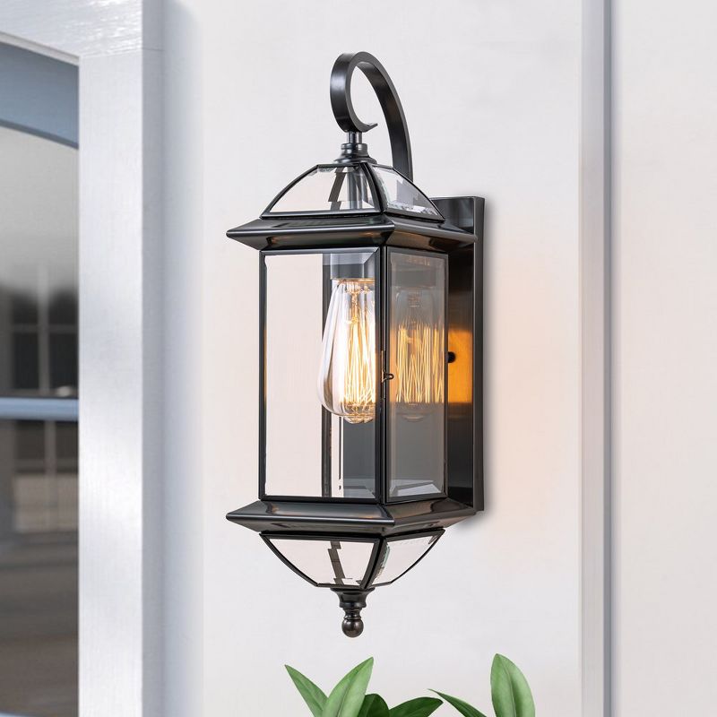 C Cattleya 18.25 in. Dark Bronze Finish Brass Outdoor Hardwired Wall Lantern Sconce with Clear Tempered Glass, 2 of 10