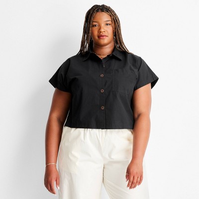 Women's Cap Sleeve V-Neck Button-Down Shirt - Future Collective Black XXL