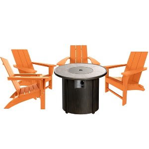 WestinTrends Ashore Modern Folding Poly Adirondack Chair With Square Fire Pit Table Set - 1 of 4