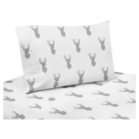 White Gray Woodland Deer Sheet Set Queen Sweet Jojo Designs