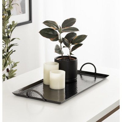 Sanzo Pewter Hammered Metal Rectangular Tray with Handles