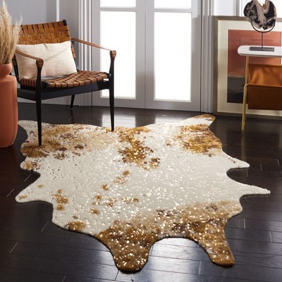 Beige and Dark Brown Faux Cowhide Rectangular Rug 6' x 8'