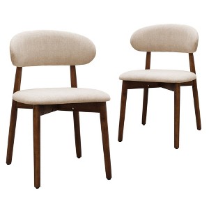 FONTOI Accent Chair Armless Dining Chair Set of 2 with Walnut Solid Wood Legs for Kitchen, Beige, 34"*26"*10" - 1 of 4