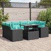 vidaXL 7 Piece Patio Sofa Set with Cushions Black Poly Rattan Acacia - 2 of 4
