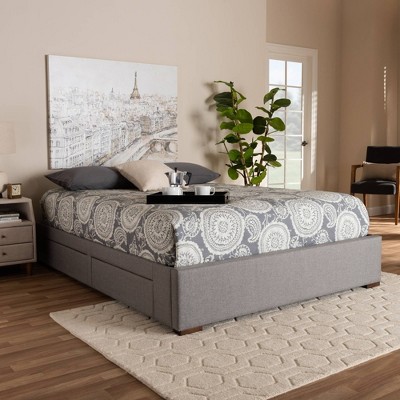 Leni King-Sized Light Grey Upholstered Bed Frame with Storage Drawers