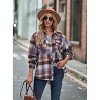 Women Shirts Collar Long Sleeve Pocket Casual Plaid Shirt Top - 3 of 3