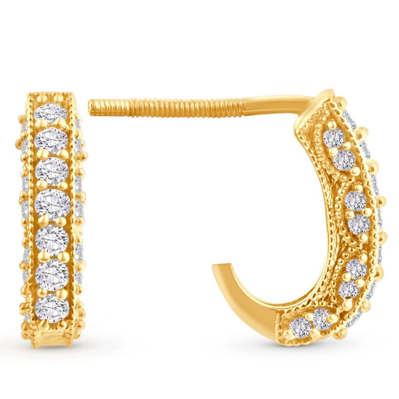 Pompeii3 1/2ct Vintage Pave Hoops Womens Earrings 14K Yellow Gold, 1 of 4