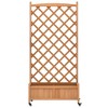 vidaXL Planter with Trellis-Wheels | Outdoor Solid Fir Wood-Flower Box | Brown Wooden-Garden-Patio-Terrace | Rectangular-Fir-Planter - 4 of 4