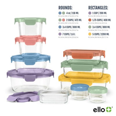 Ello 20-Piece Mixed Glass Food Storage Set with Colorful Airtight Lids