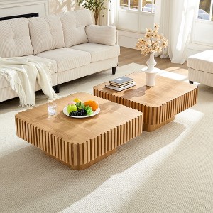 Modern Square Coffee Table Set of 2 Farmhouse Drum Coffee Table Wooden End Table Accent Cocktail Table Center Table - ModernLuxe - 1 of 4