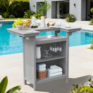 Hyleory Outdoor HDPE Bar Table with Storage Shelves and Glass Holder – Weather-Resistant Patio Entertainment Station - 1 of 4