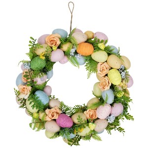 Northlight Artificial Floral Easter Egg Spring Wreath - 15" - 1 of 4