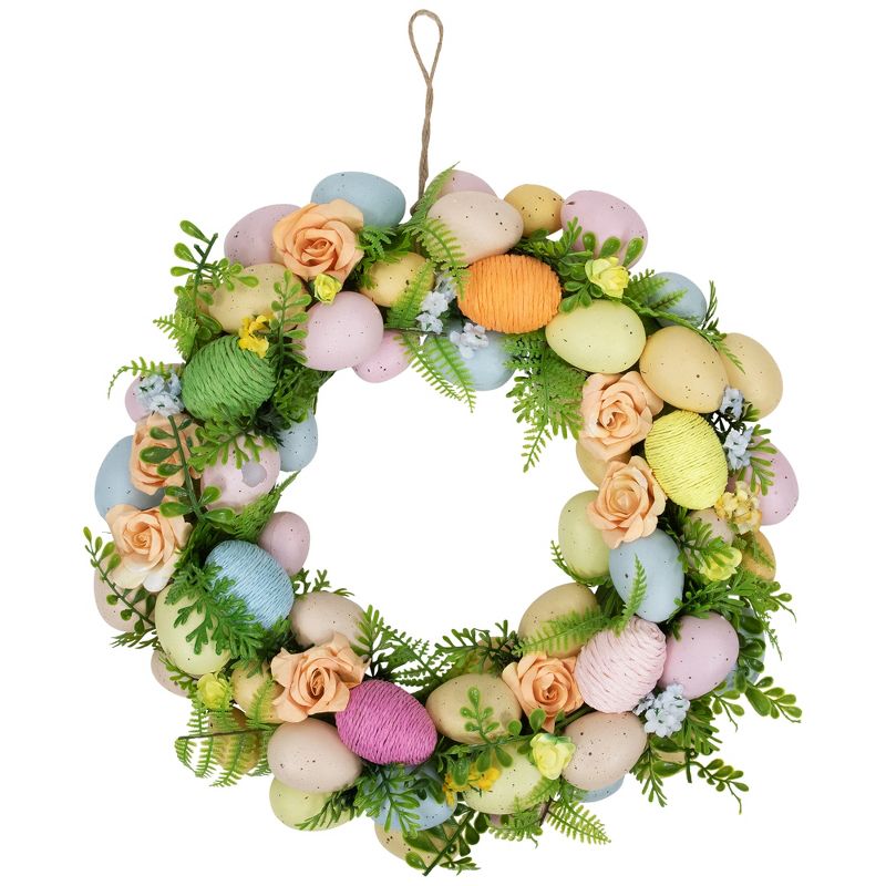 Northlight Artificial Floral Easter Egg Spring Wreath - 15", 1 of 8