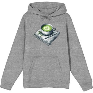 Matcha Teacup I Only Love My Bed and Matcha Adult Long Sleeve Hoodie - 1 of 2