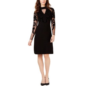 I.N.C International Concepts Womens Flocked Velvet Sweater Dress, Black, X-Small - 1 of 1