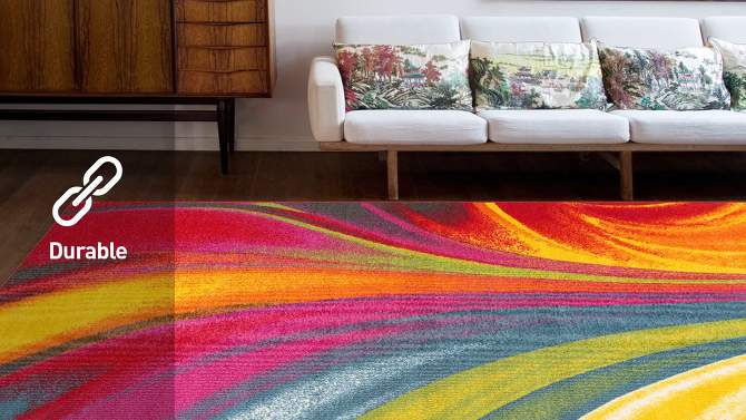 World Rug Gallery Modern Contemporary Waves Multicolored Non-slip (Non-skid) Area Rug, 2 of 6, play video