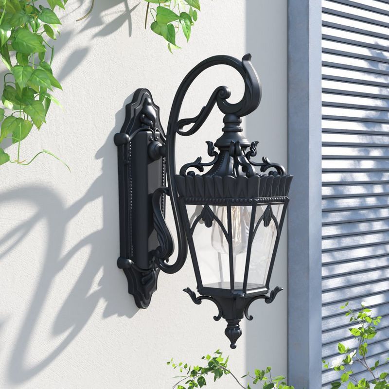 C Cattleya 1-Light Matte Black Die-cast Aluminum Outdoor Wall Lantern Sconce with Clear Tempered Glass, 5 of 8